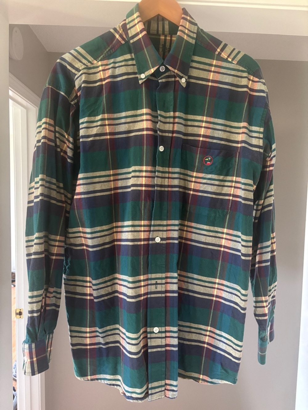 Duck Head Green Plaid Button-Down Shirt with Cream & Navy Stripes